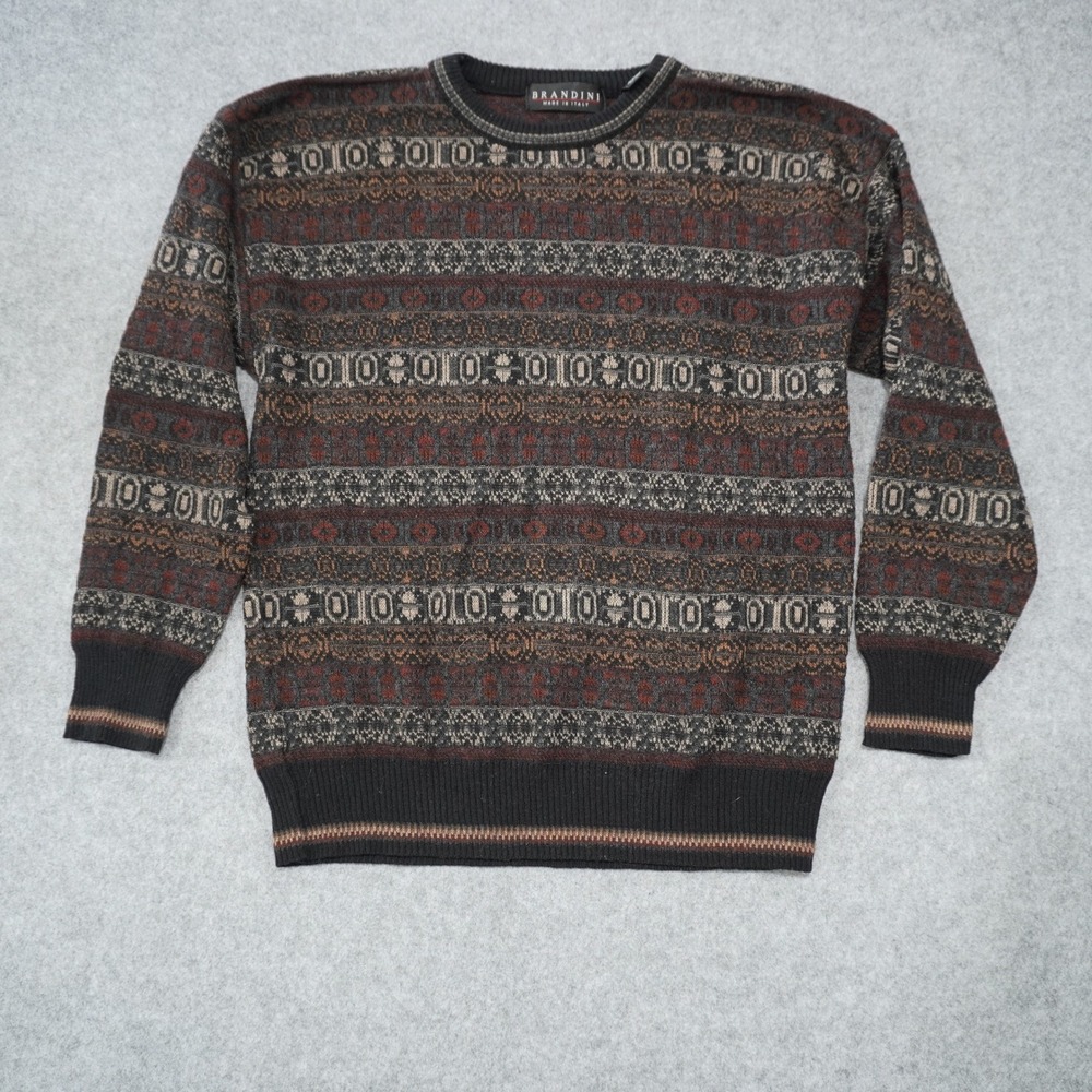 Vintage Eclectic Grandpa Brandini Sweater Black Geometric Wool Blend Grunge